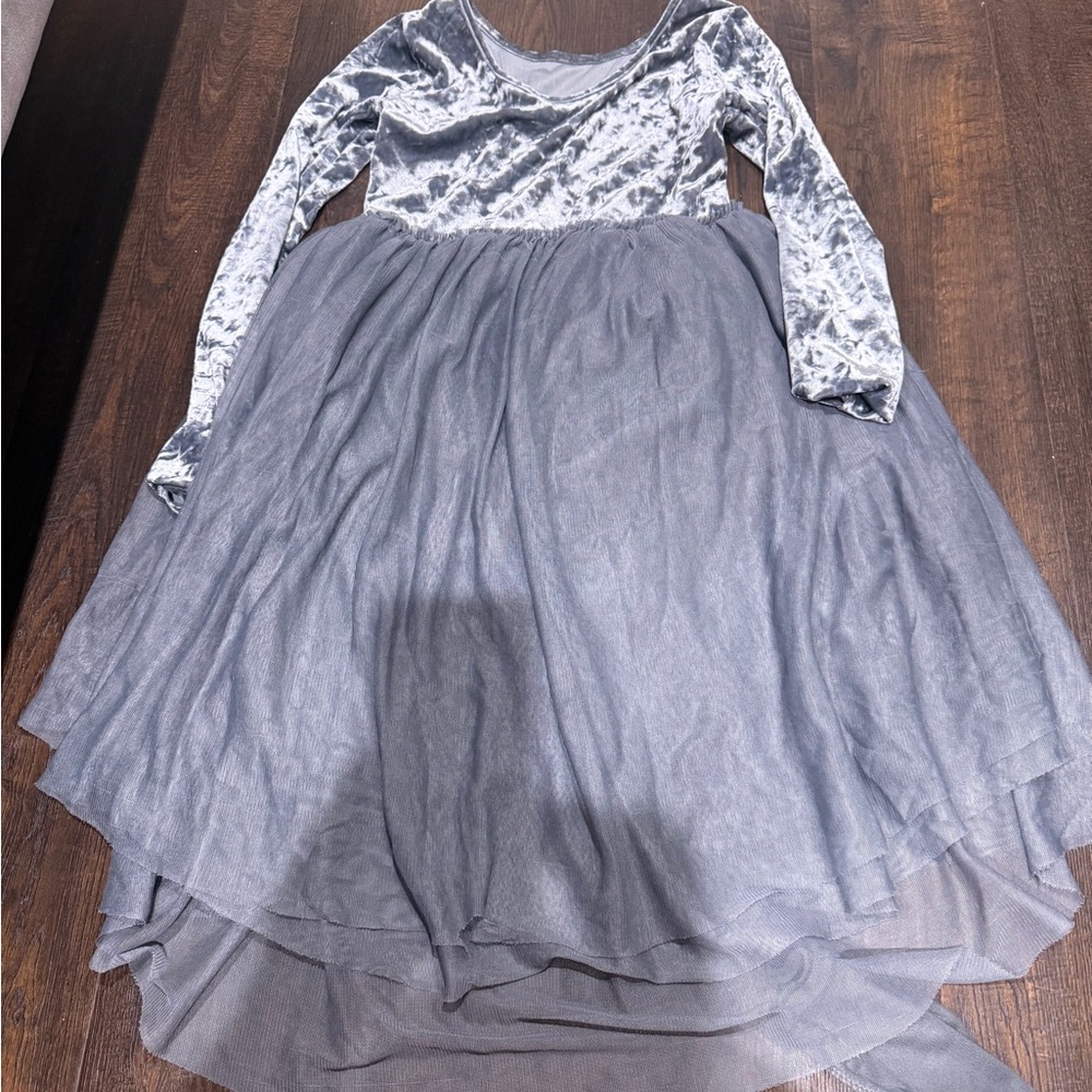 Gray Velvet Top Layered Tulle Skirt Dress